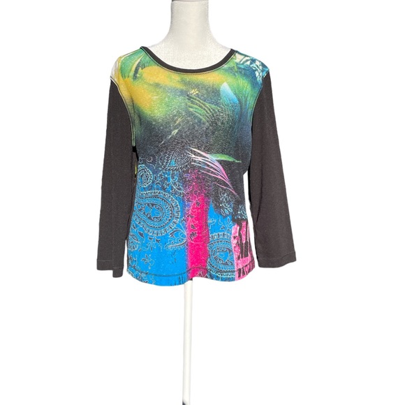 i.e. Relaxed Top Blouse Black Boho Hippie Festival Colorful Large - Picture 2 of 9